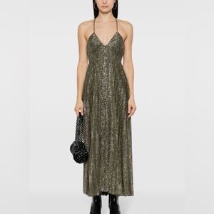 A.L.C. lamé-effect halterneck pleated dress